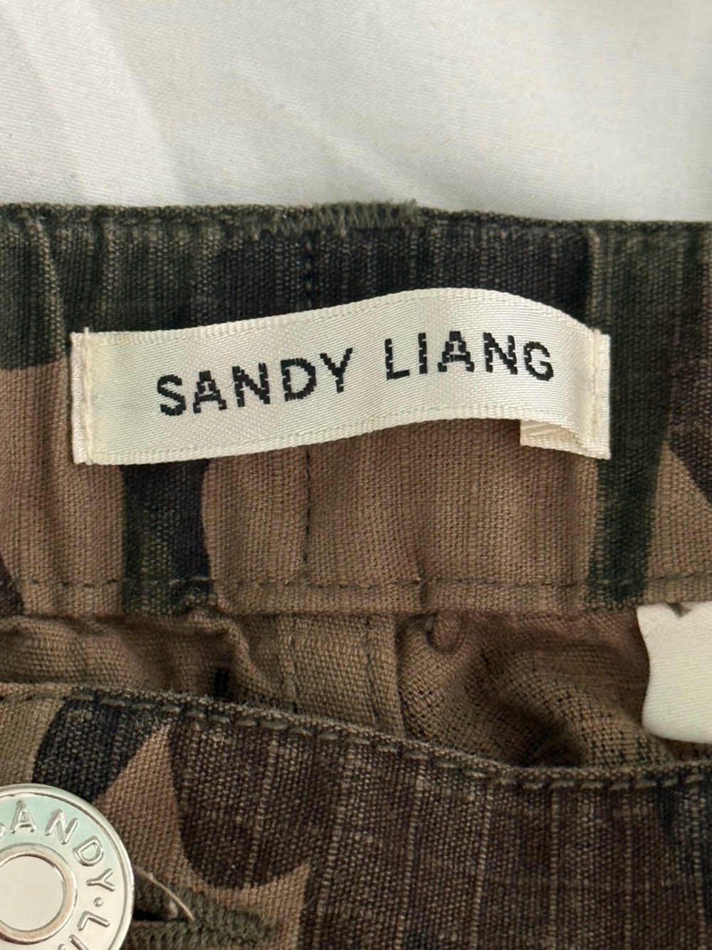 Sandy Liang Sorano Bow Embroidered Wide Leg Cargo Pants in Camo - Picture 5 of 6